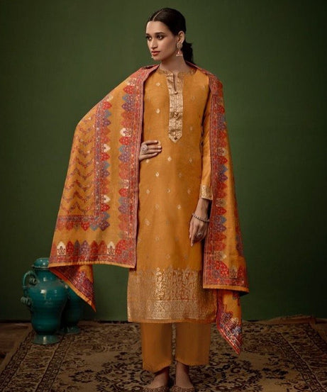 Yellow Festive Collection: Jacquard Silk Dress Material