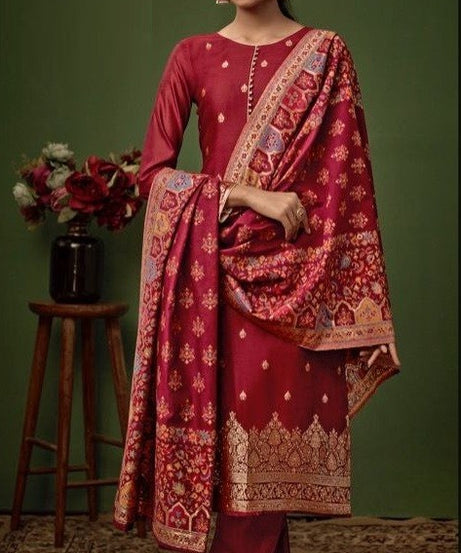 Red Festive Collection: Jacquard Silk Dress Material