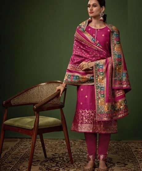 Pink Festive Collection Of Jacquard Silk Dress Material