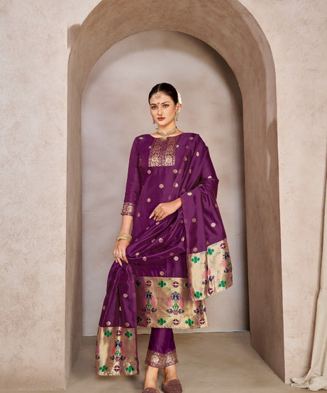 Purple Pure Tapeta Silk Designer Dress Material