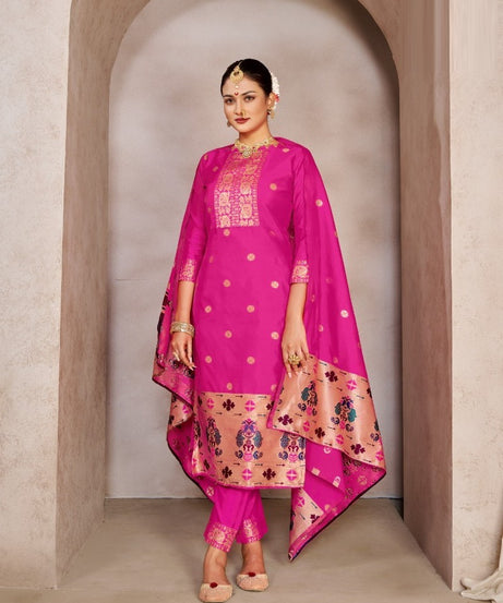 Vivid Cerise Pure Tapeta Silk Designer Dress Material