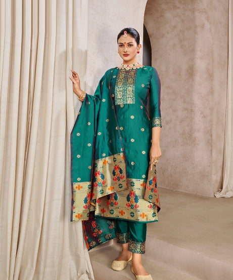 Pine Green Pure Tapeta Silk Designer Dress Material