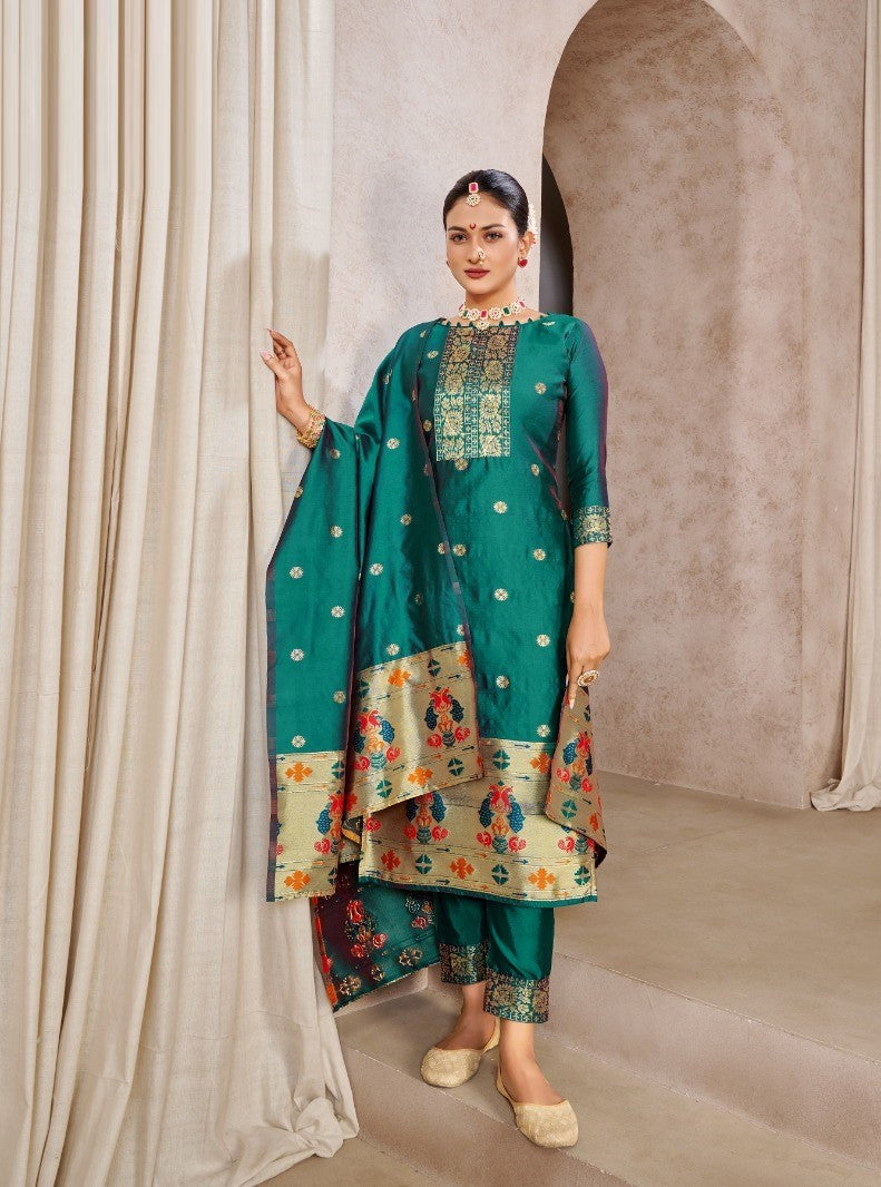 Pine Green Pure Tapeta Silk Designer Dress Material