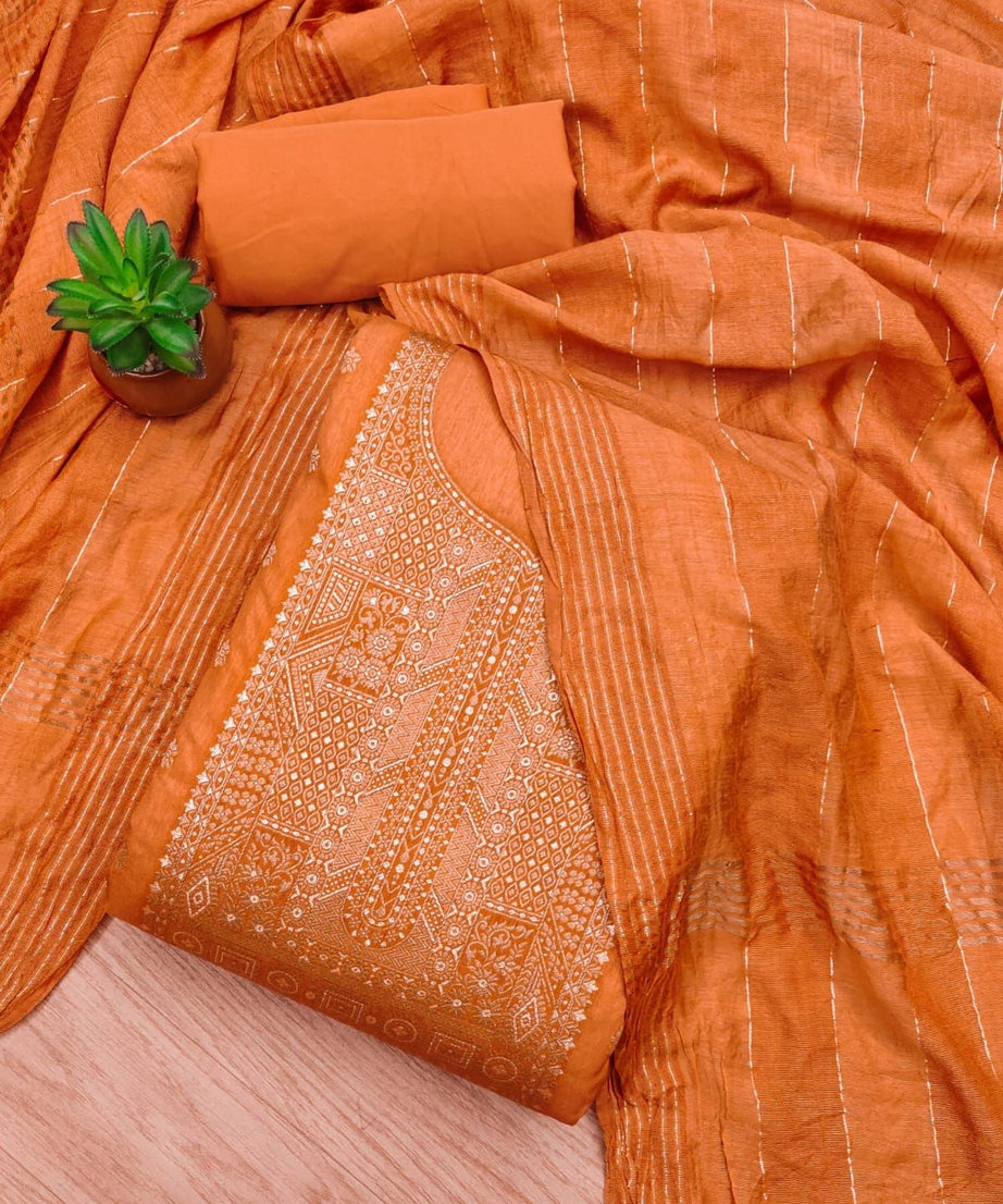 Dusty Orange Dyable Dola Chanderi Jacquard Silk Dress Material