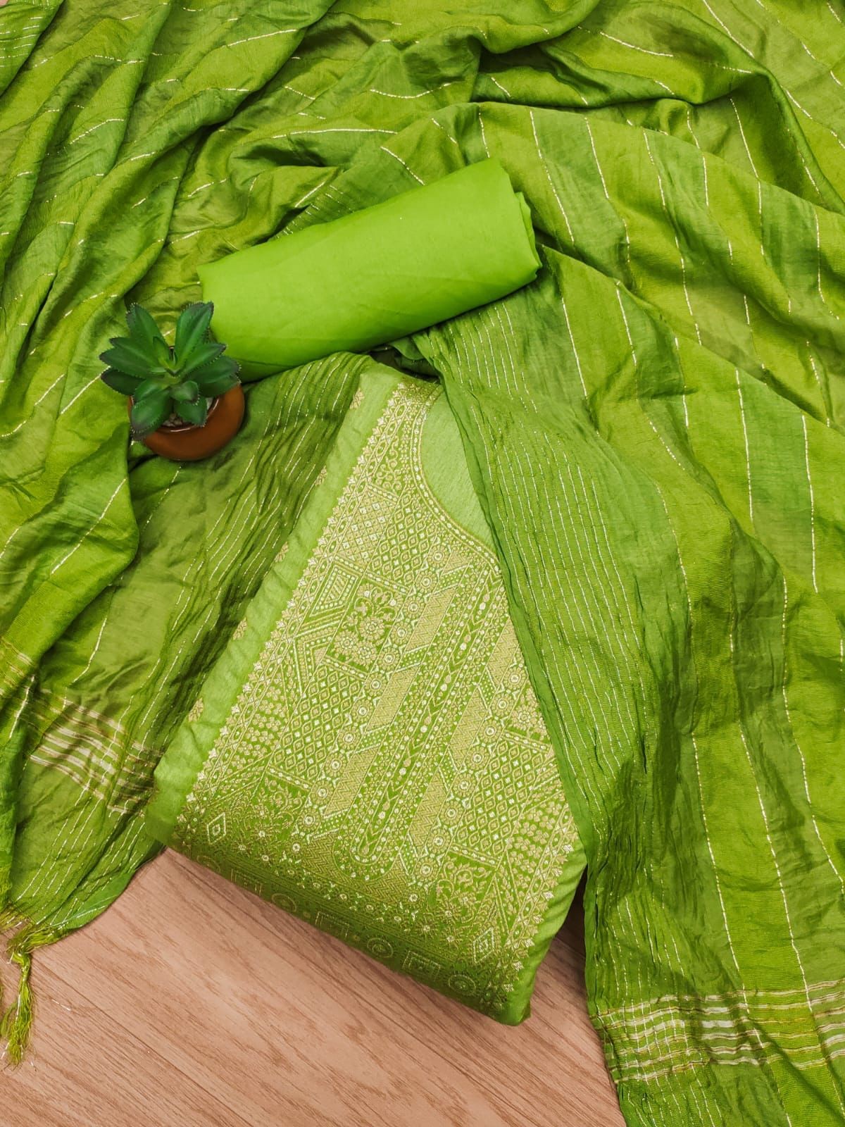 Leaf Dyable Dola Chanderi Jacquard Silk Dress Material