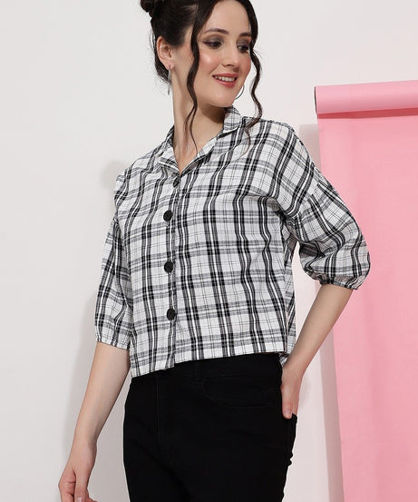 Black And White Checks Casual Wear Women Shirt