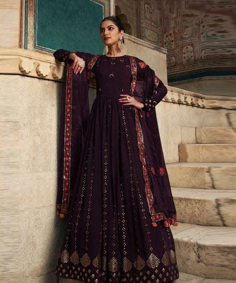 Purple Women's Gown With Purple  Stylish Dupatta