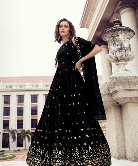 Black Wedding Wear Women's Gown With Stylish Dupatta