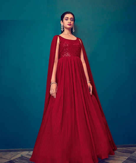 Wine Red Party Style Gown For Women