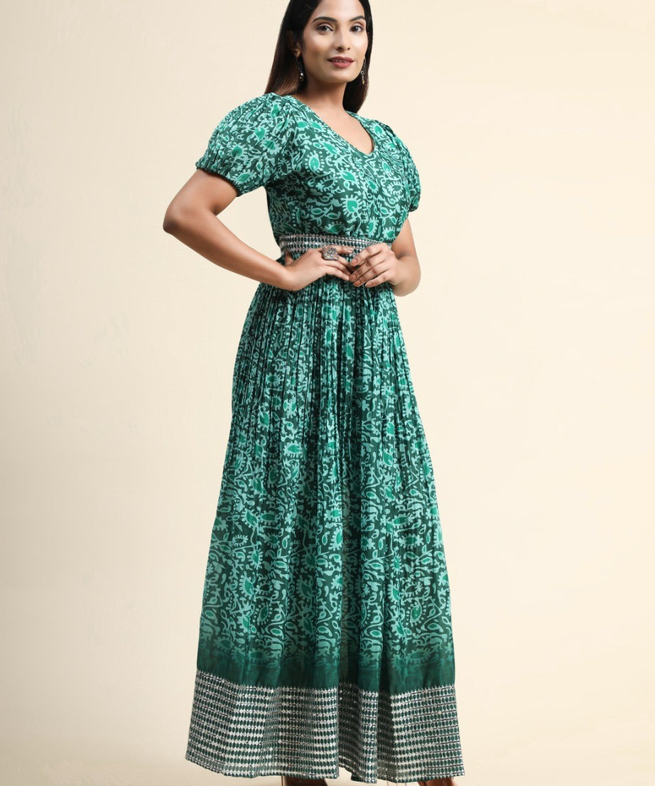 Dark Green Organza Long Gown For Women