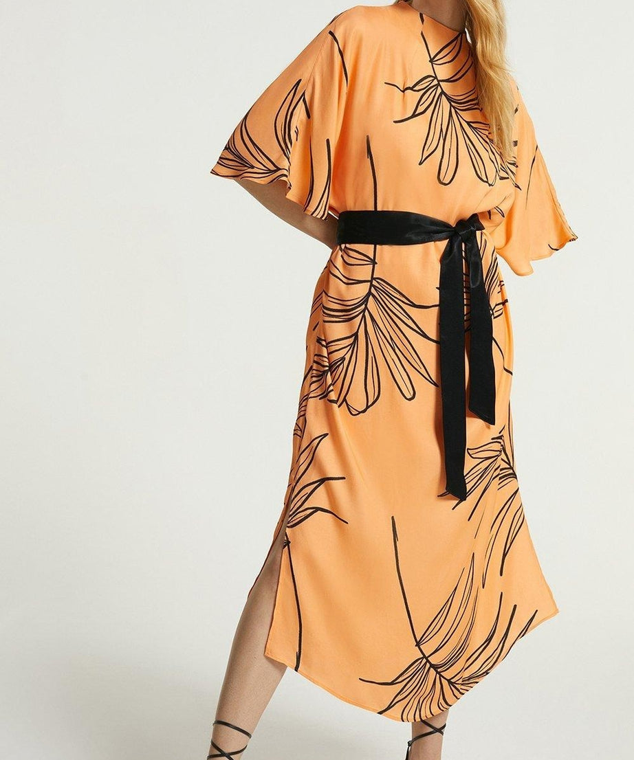 Orange Colour Women's Party Wear Printed Dress