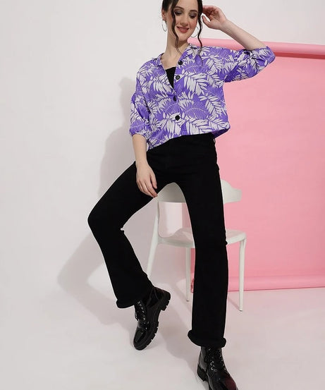 Purple Colour Casual Wear Crepe Printed Shirt For Women