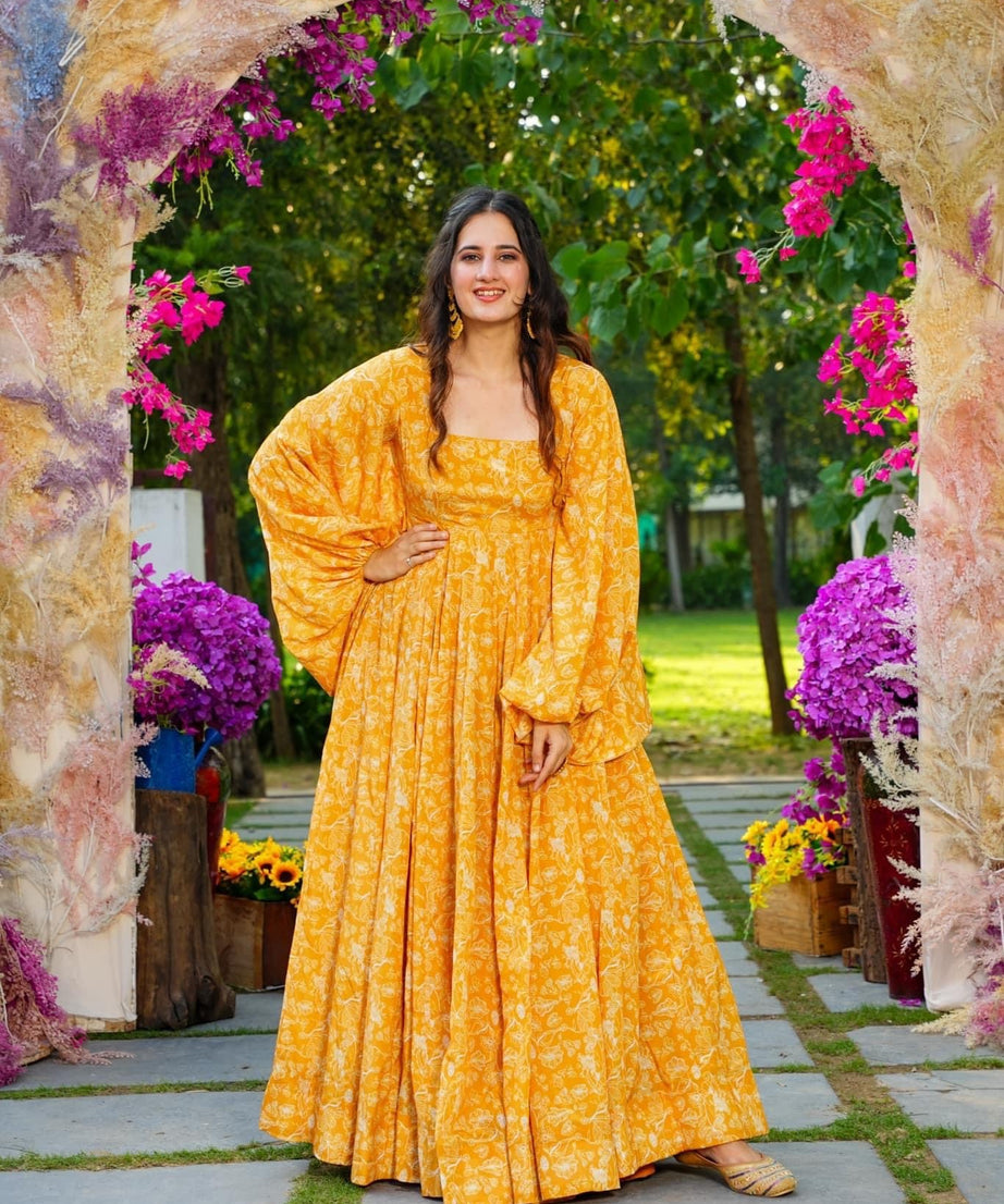 Yellow Beautiful and Stylish Full Flair Gown for Women