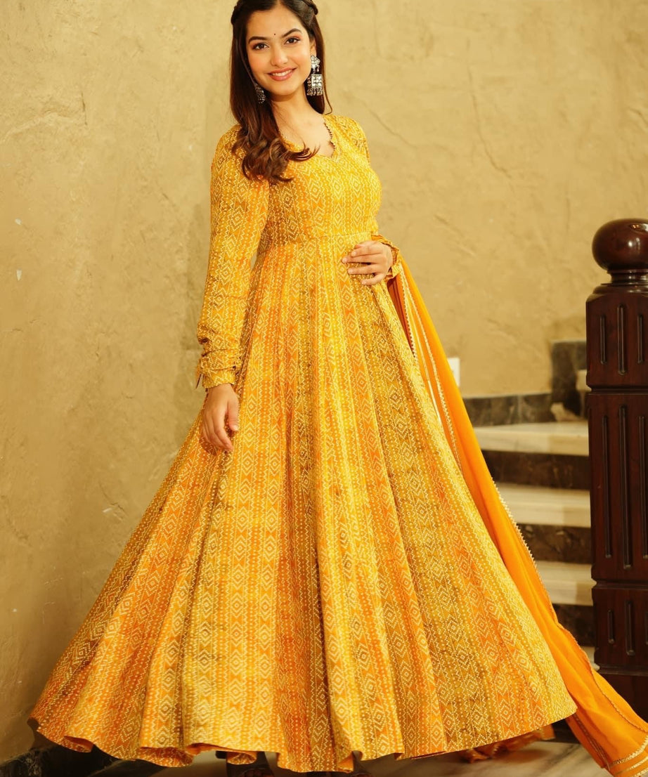 Beautiful and Stylish Full Flair Gown for Women In Yellow Color