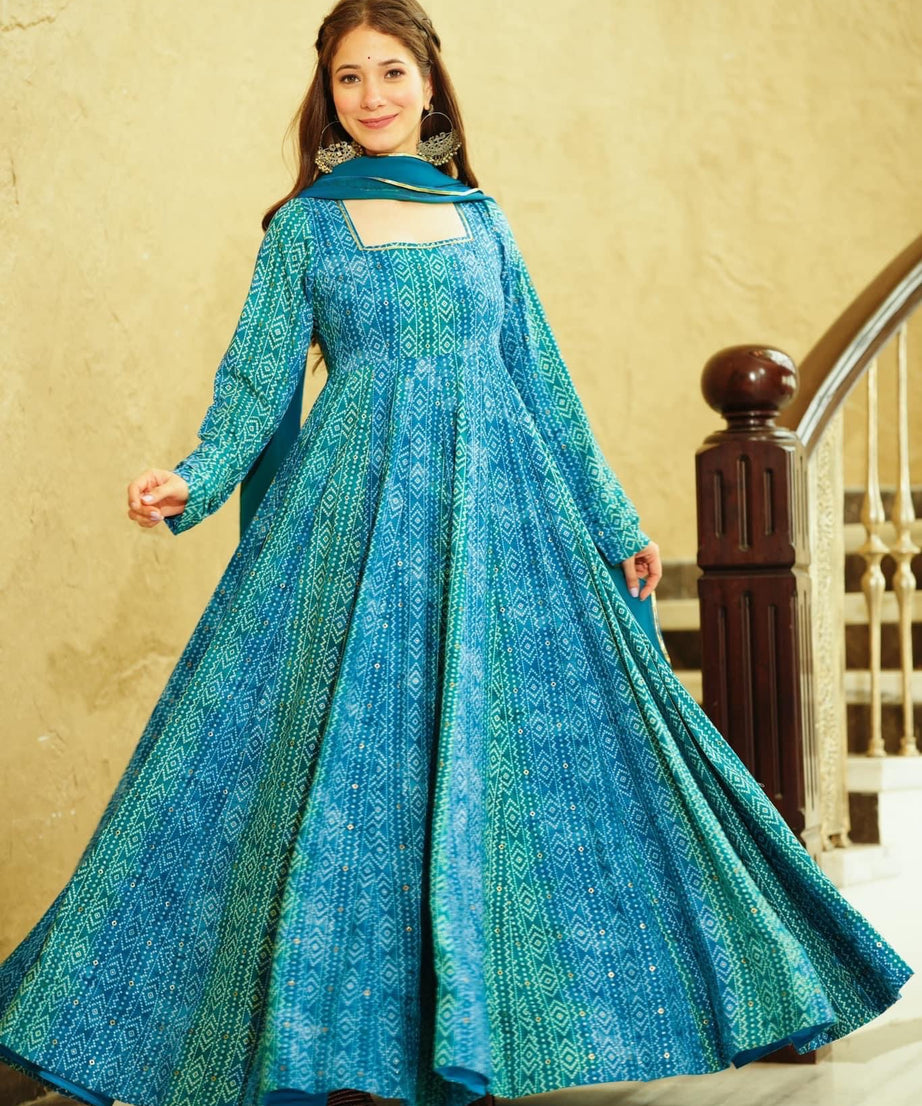 Blue Color Beautiful and Stylish Full Flair Gown for Women