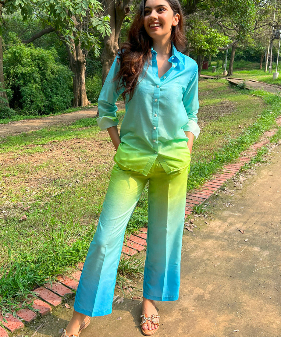 Ombre-Dyed Cotton Shirt & Pants Set