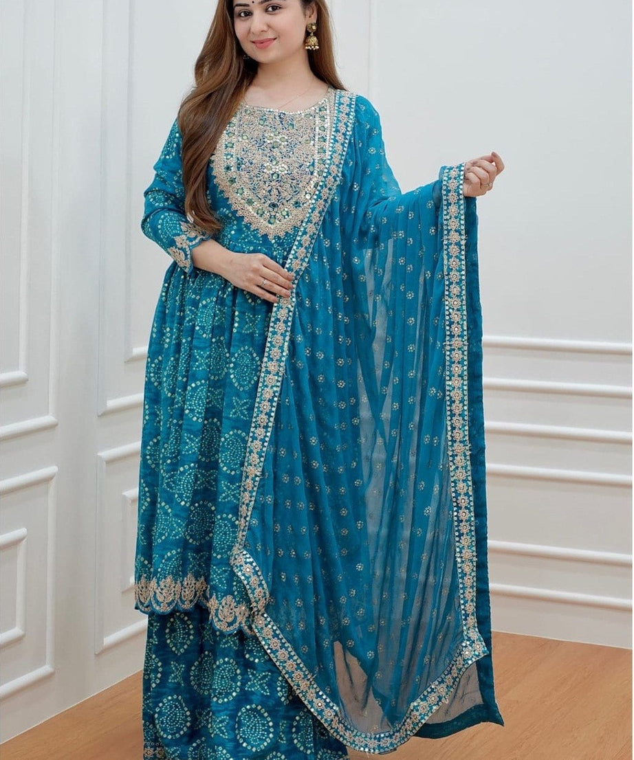 Bollywood Style Partywear Designer Blue Sharara Suit Set for Women