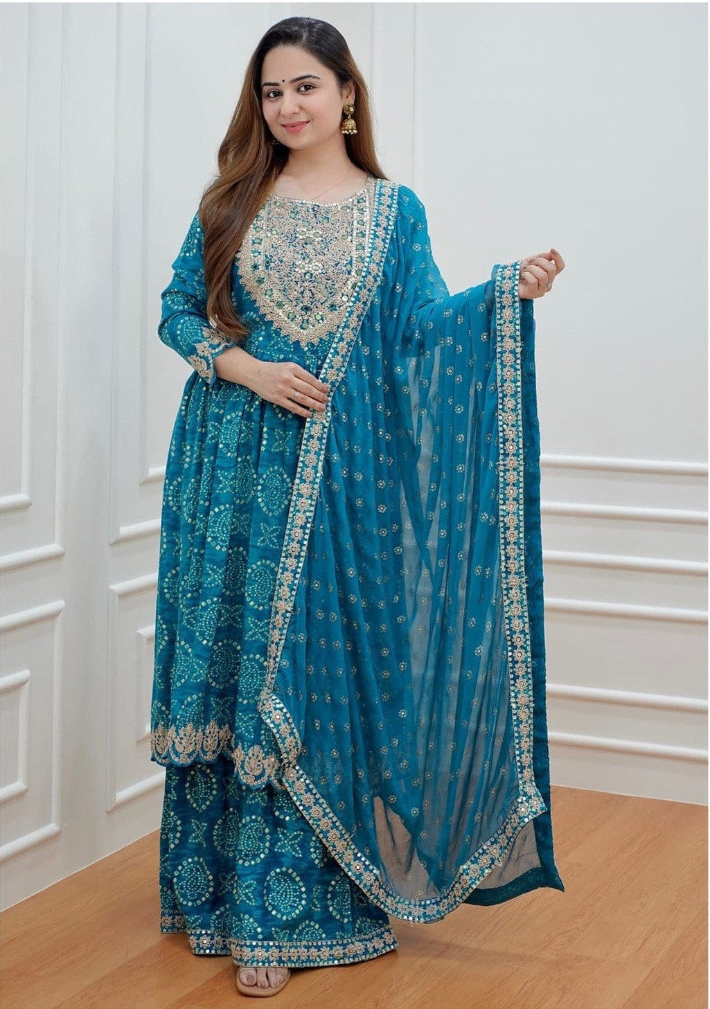 Bollywood Style Partywear Designer Blue Sharara Suit Set for Women