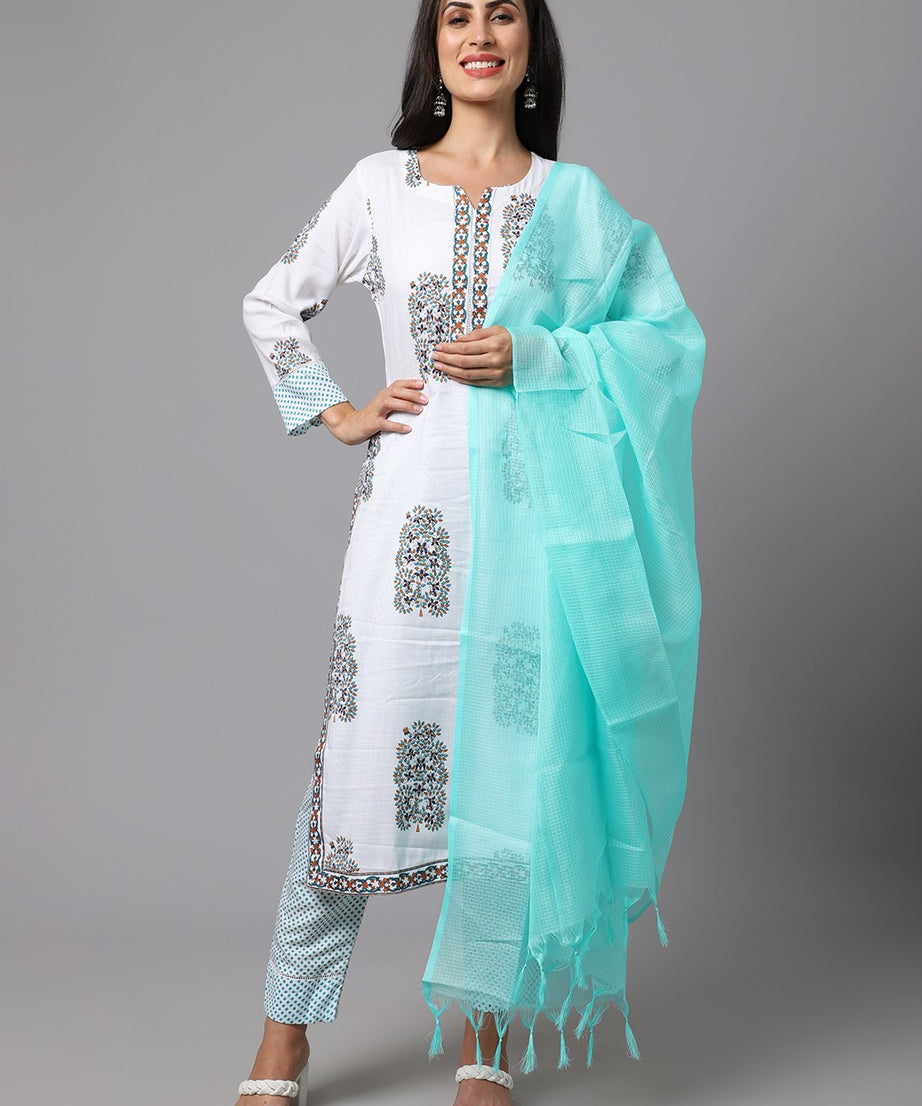 Printed Straight Kurta Pant Set with Dupatta for Women