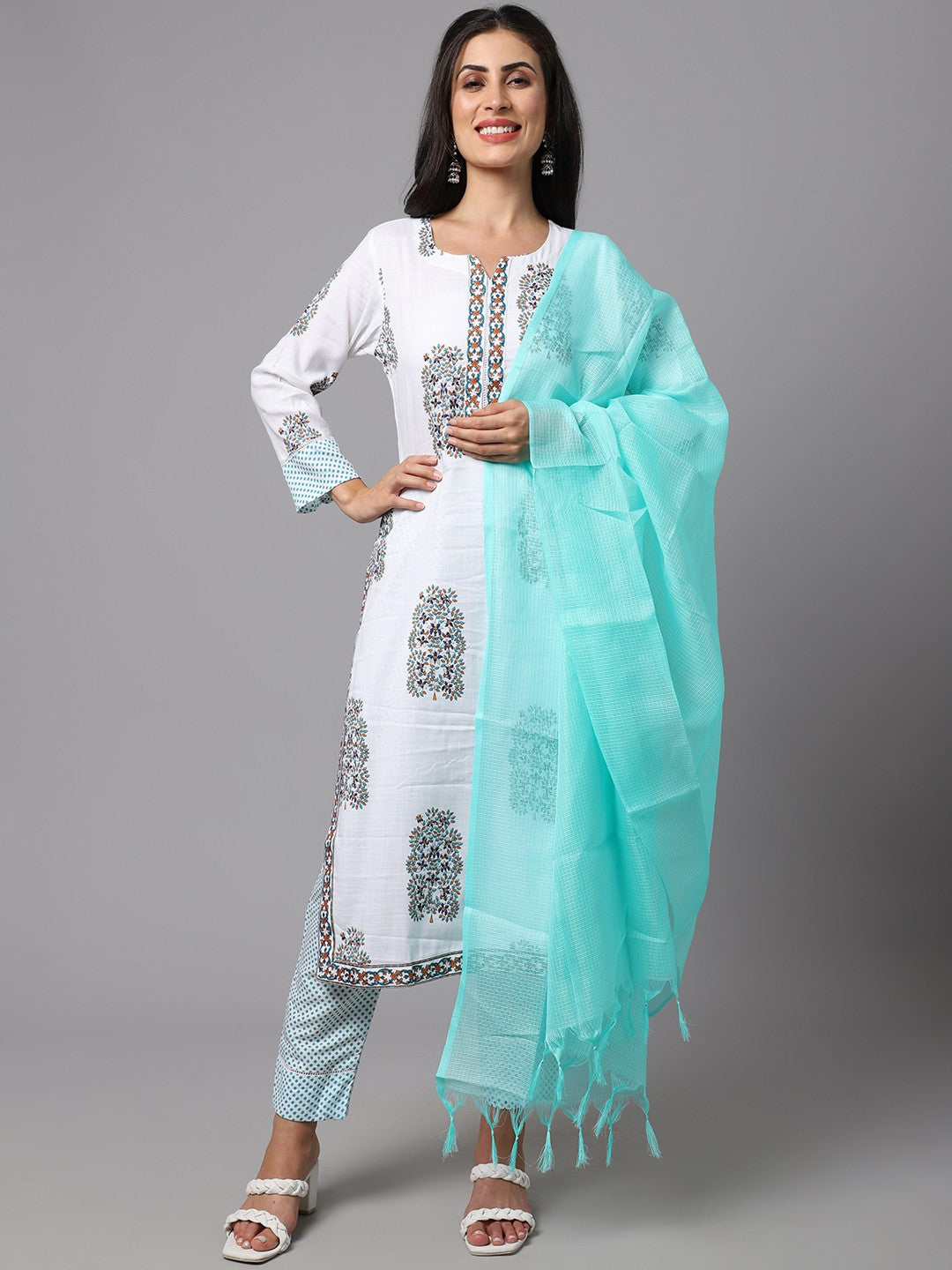 Printed Straight Kurta Pant Set with Dupatta for Women