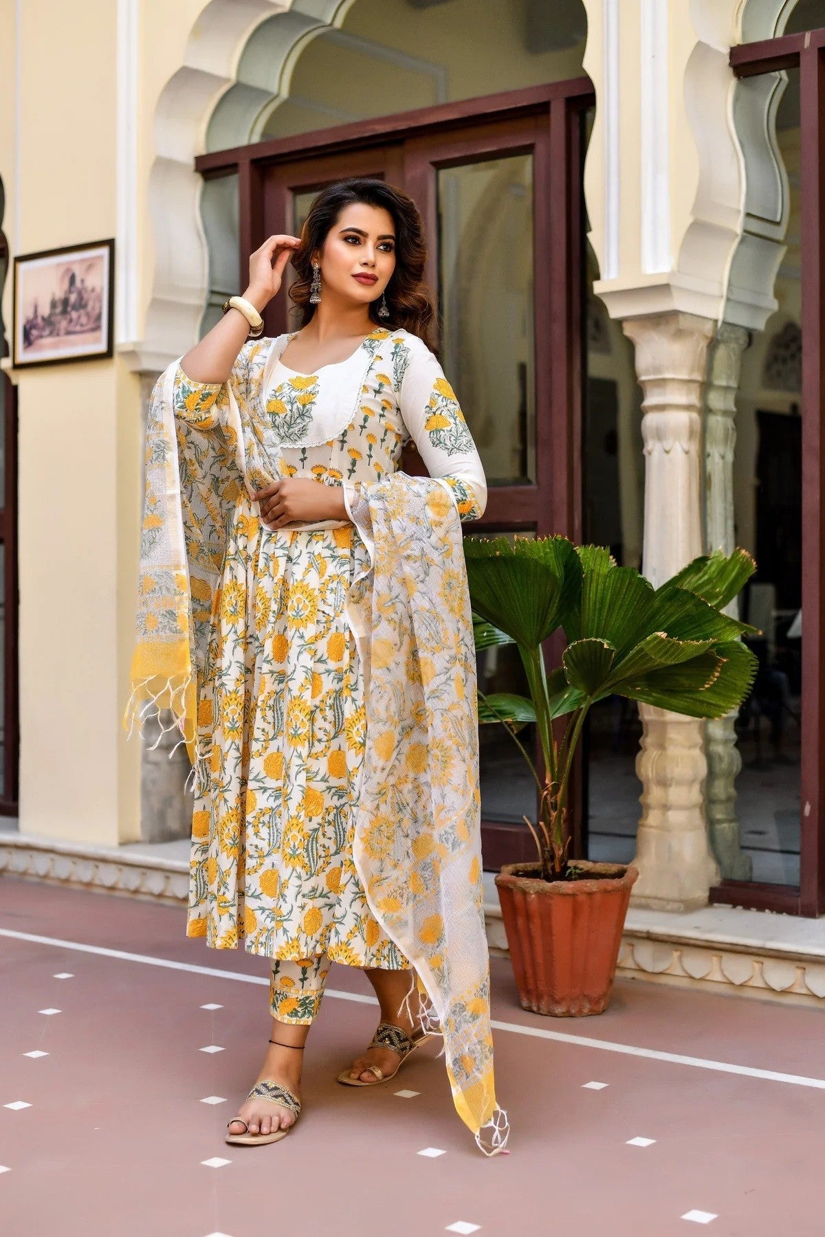 Anarkali Embroidered Printed Kurta Pant and Dupatta Set