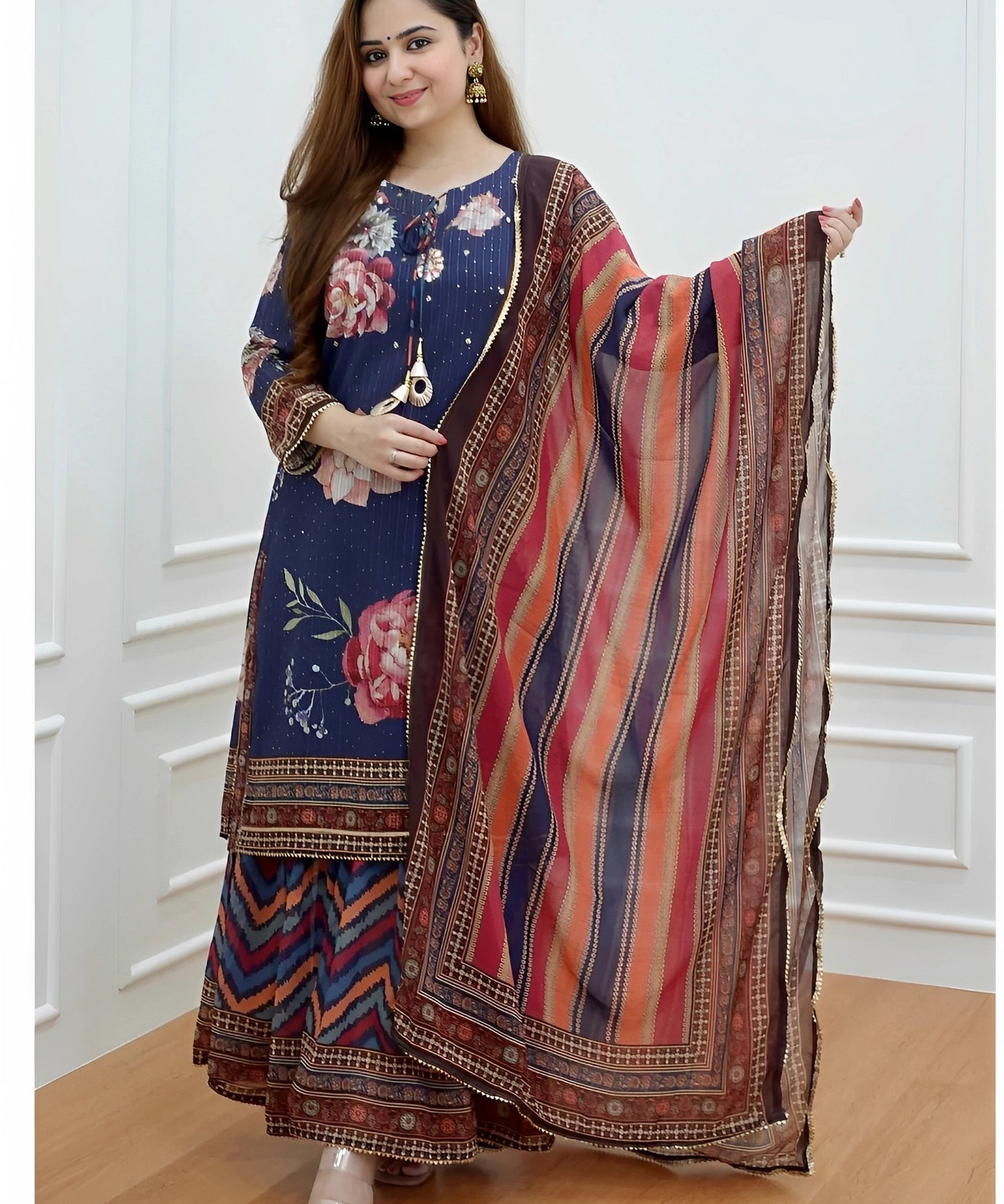 Printed Kurta and Sharara Set with Dupatta for Women