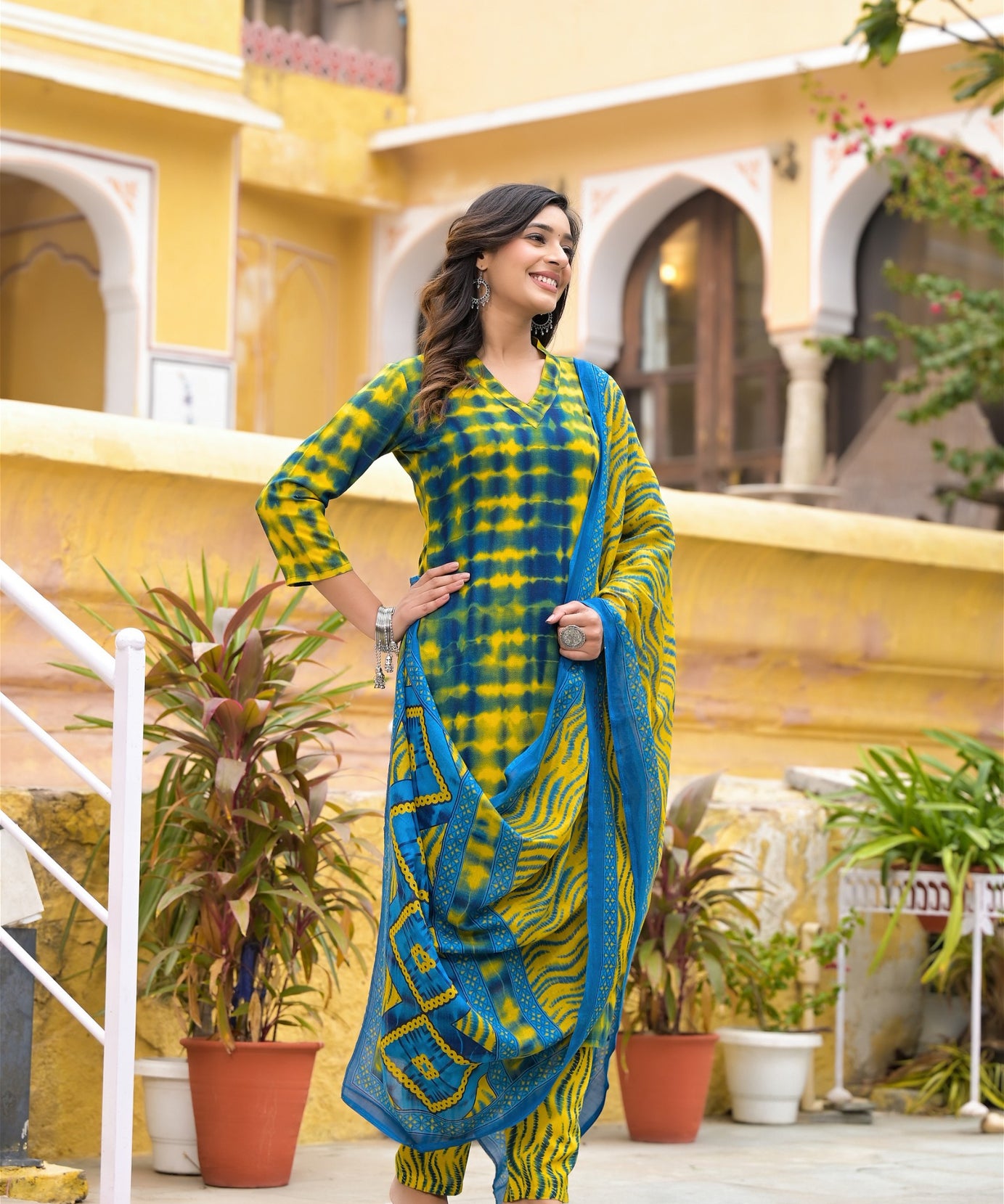 Simple and Beautiful Tie-Dye Printed Kurta Set with Bottom and Dupatta