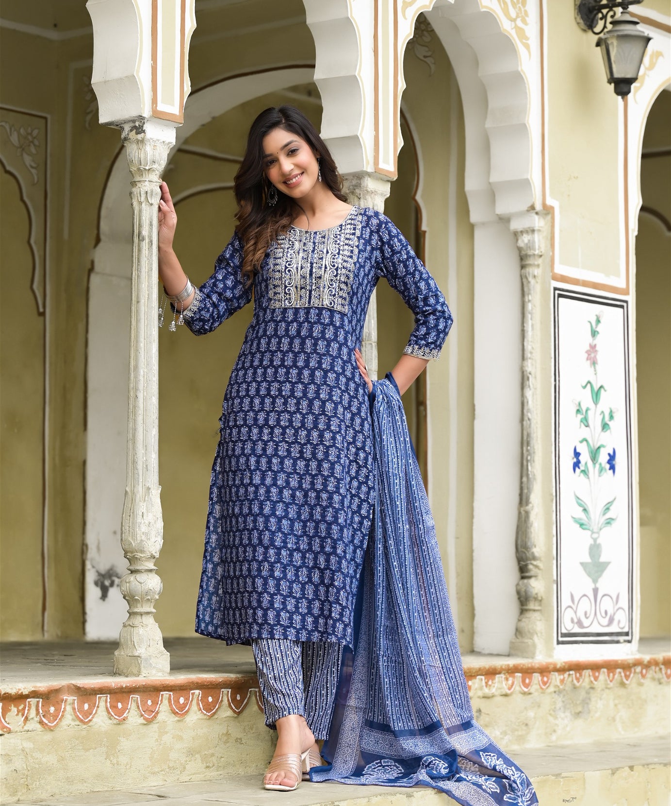 Simple and Designer Blue Kurta Set with Bottom and Dupatta