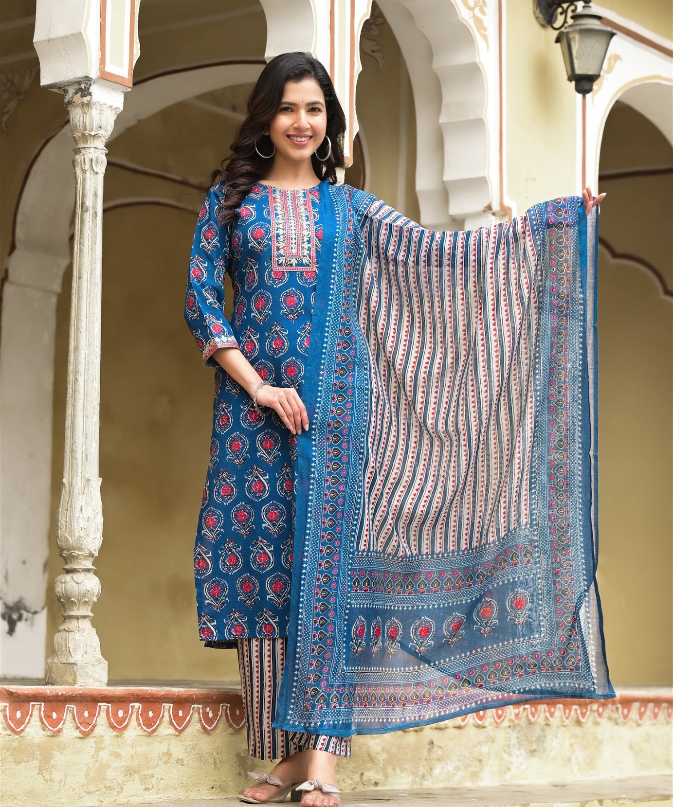 Simple and Beautiful Aqua Blue Kurta Set with Bottom and Dupatta