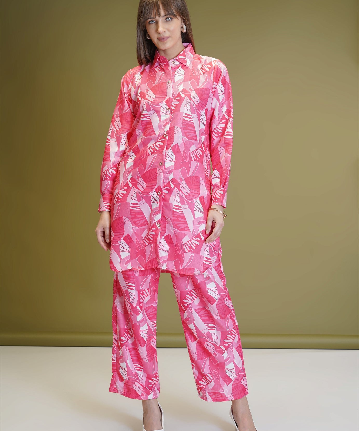 Abstract Print Shirt & Palazzos Co-Ord Set For Women