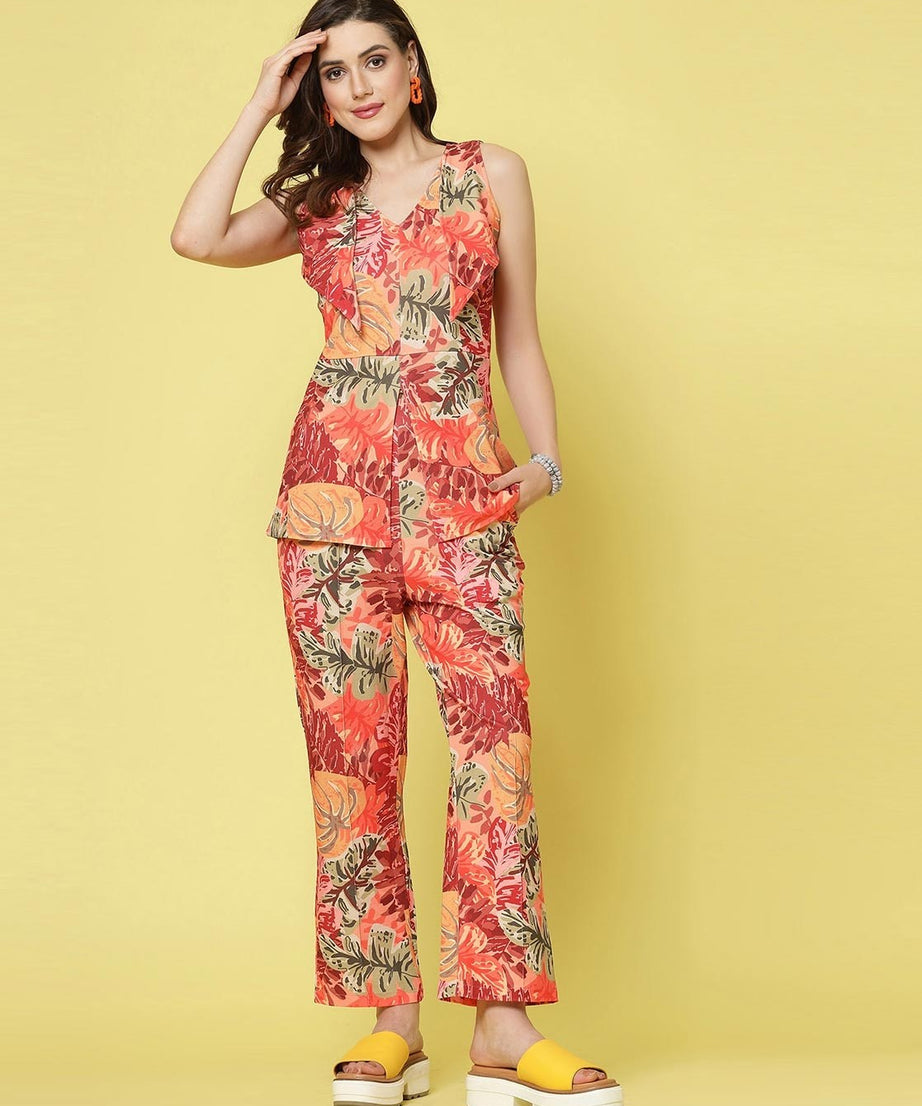 Women's Printed Sleeveless Top and Full-Length Trouser Pant Co-ord Set