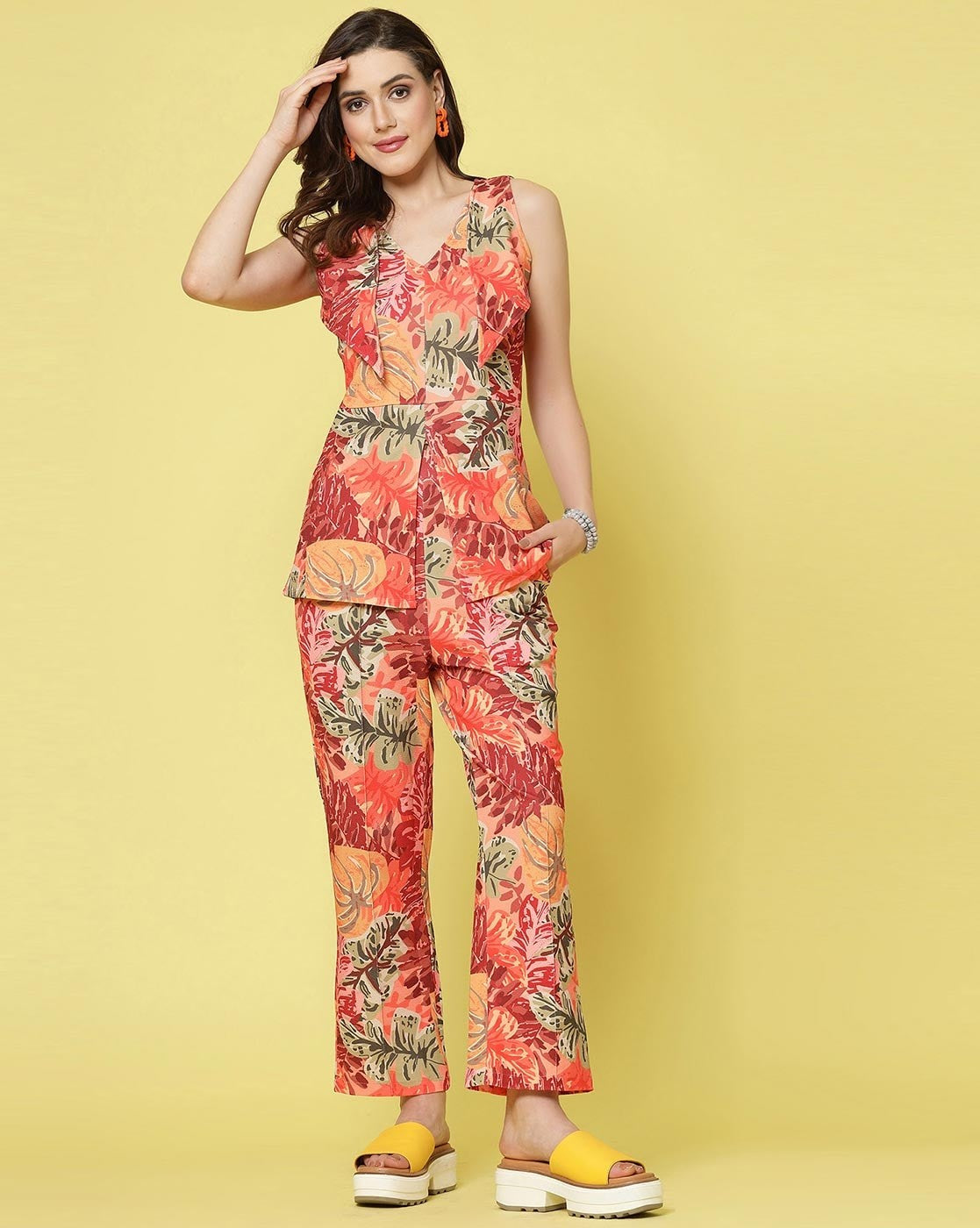 Women's Printed Sleeveless Top and Full-Length Trouser Pant Co-ord Set