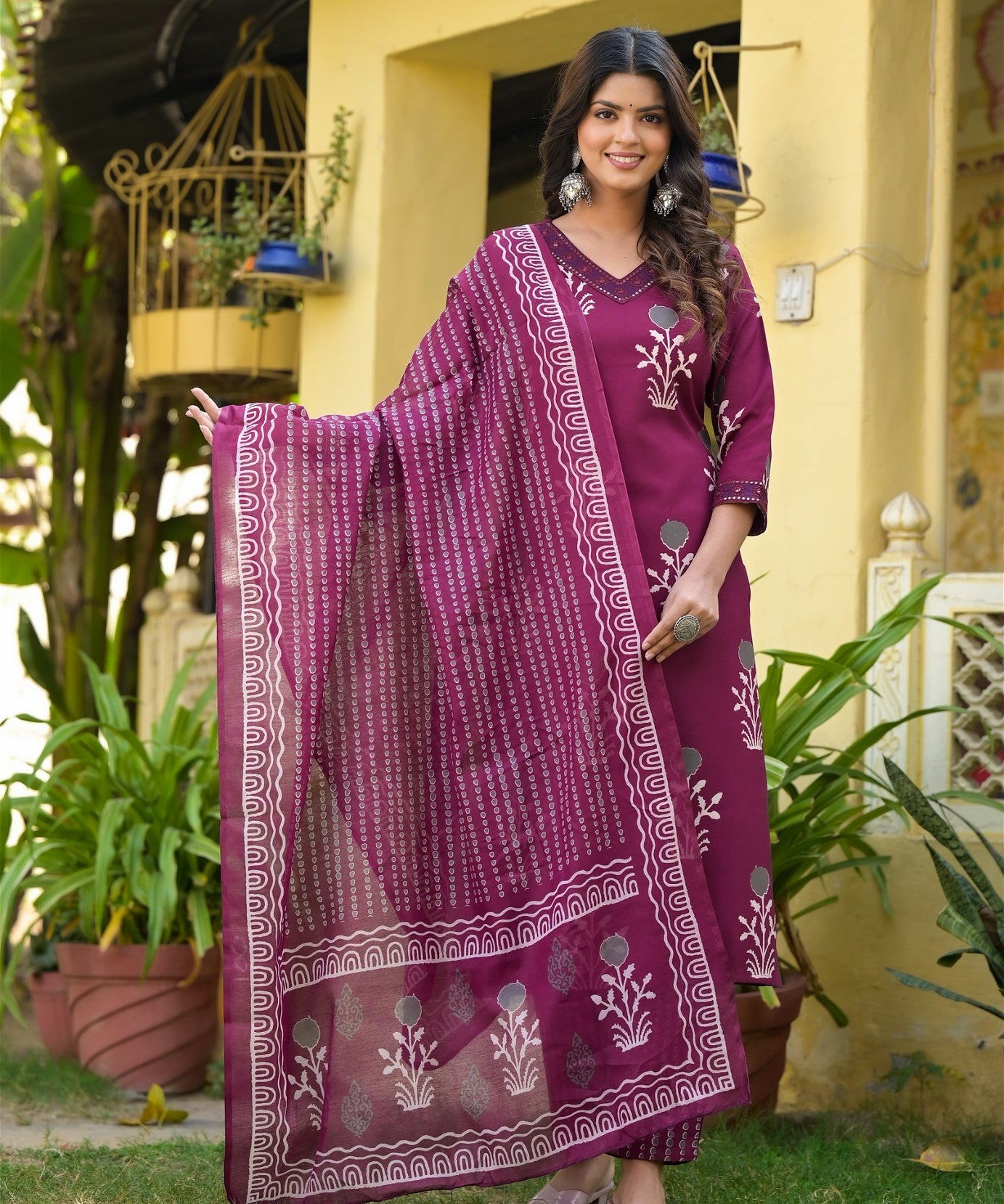 Wine Color Straight Kurta Set with Bottom Wear and Dupatta