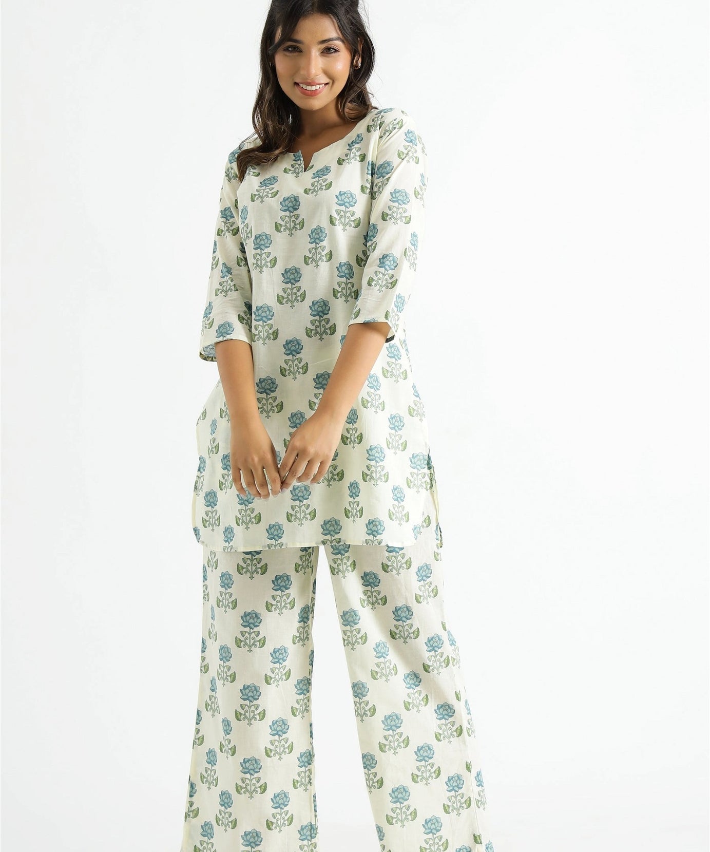 Floral Block Print Organic Printed Cotton Co-ord set For Women