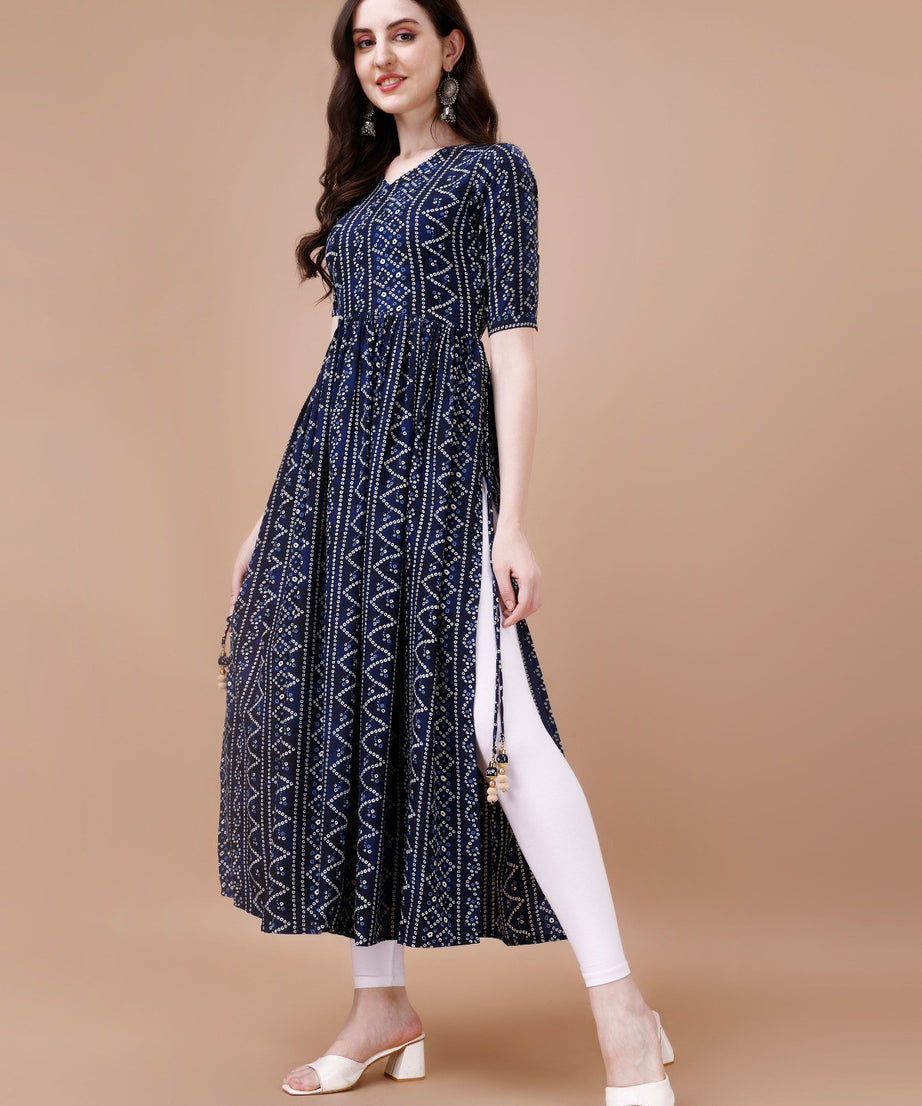 Bandhani Naira Cut Kurta with Latkan in Blue Colour