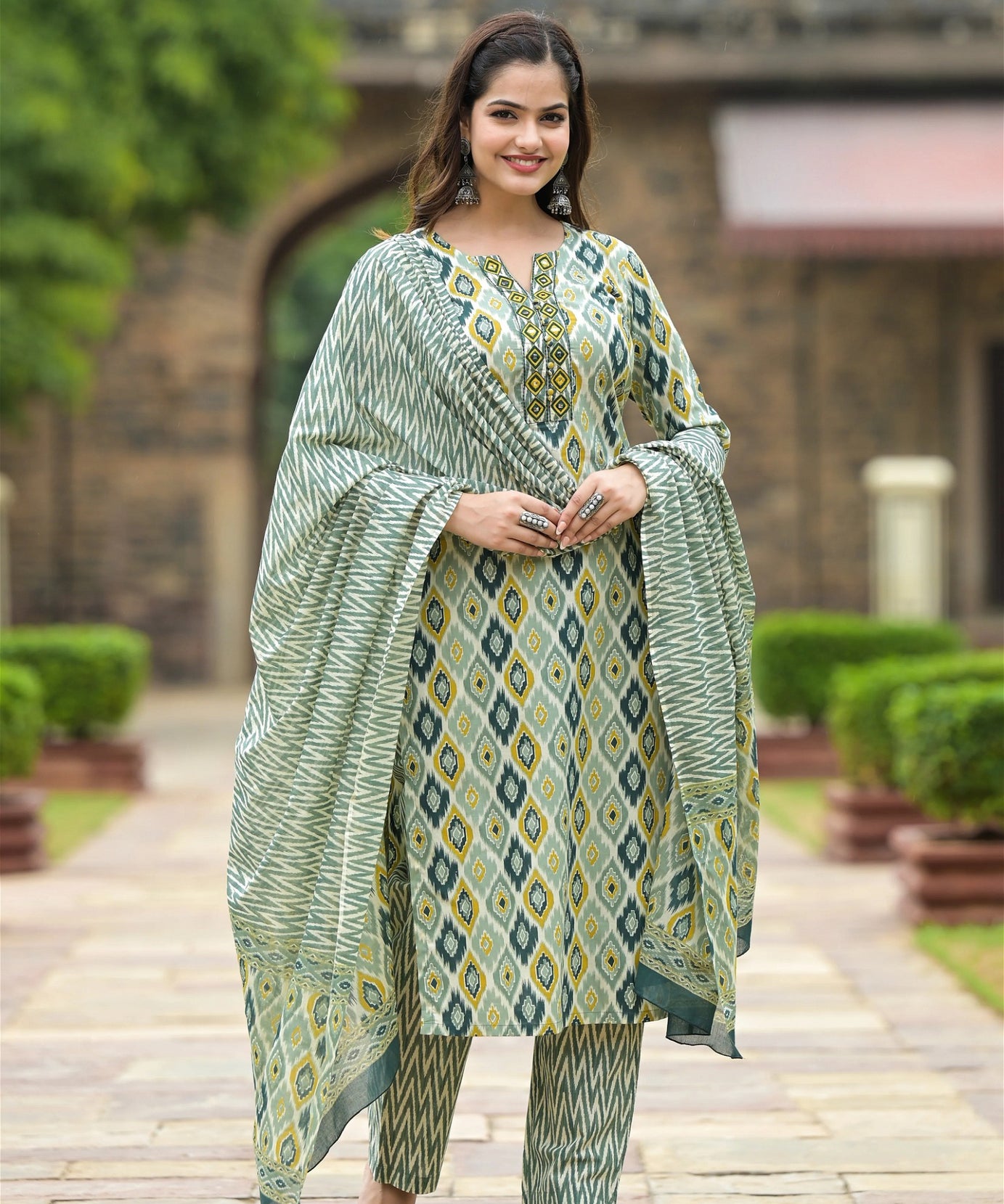 Printed Rayon Straight Kurta Set with Bottom And Duppata