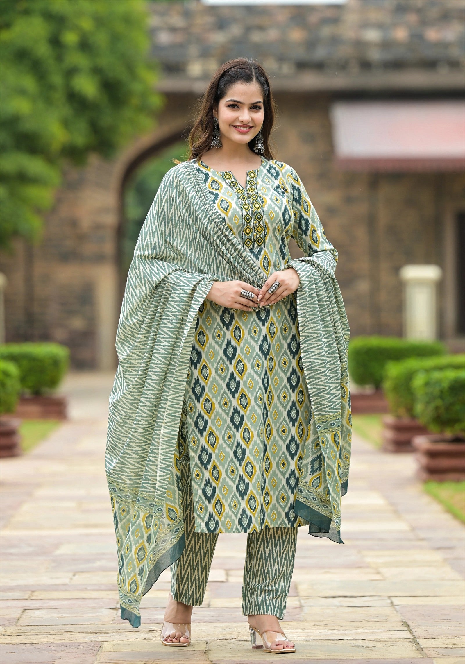 Printed Rayon Straight Kurta Set with Bottom And Duppata